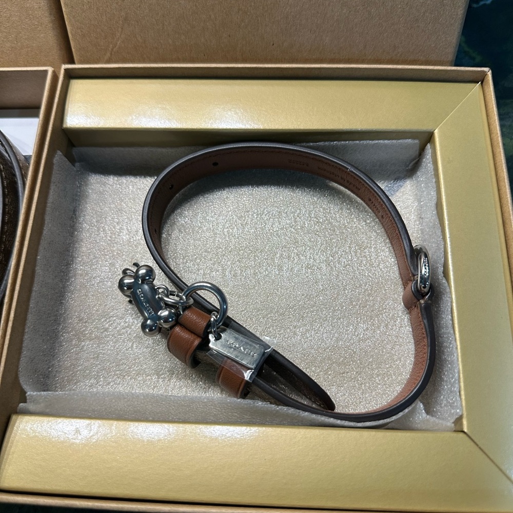 COACH Brown Tan Khaki Saddle Signature Dog Pet Collar New I have two - Picture 7 of 9